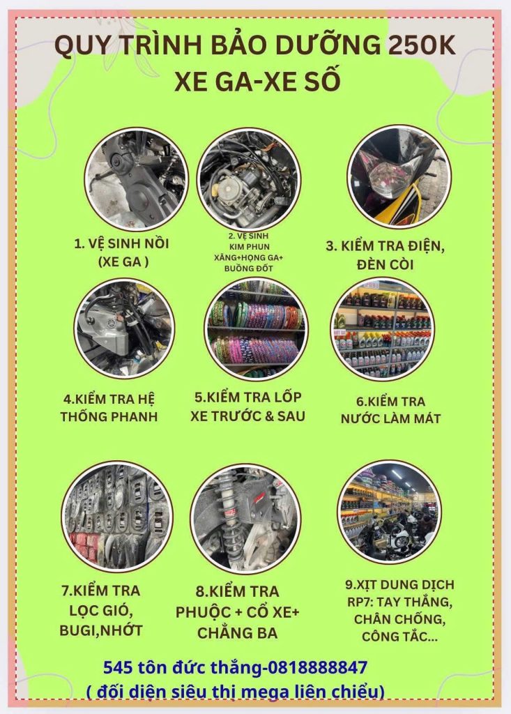 Quy trình bảo dưỡng 9 bước chỉ 250k cho mọi loại xe